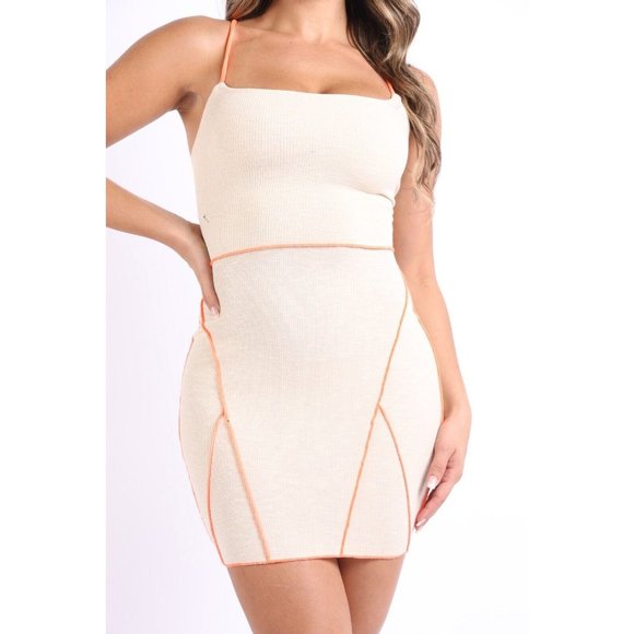 Women Stitch Detail Ribbed Lace Up Bodycon Mini Dress Sexy Party Club Night Sexy - Picture 2 of 7